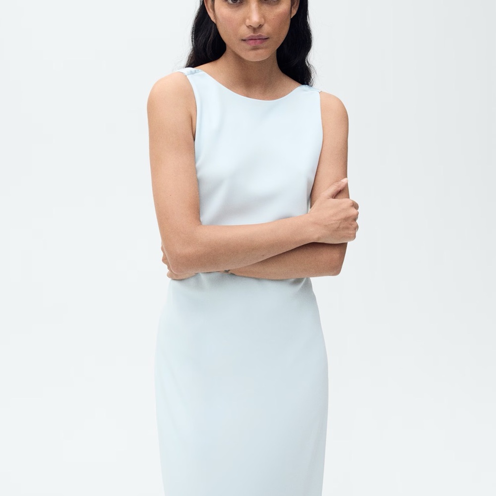 SATIN DRESS WITH DRAPED BACK